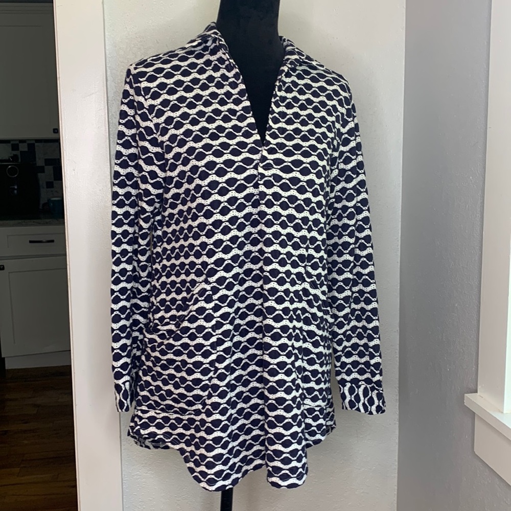 Forcynthia Beachwear blue white swim coverup tunic pockets cotton blend